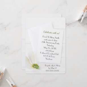 White 25th Anniversary Party Cosmos on White Wood Invitation