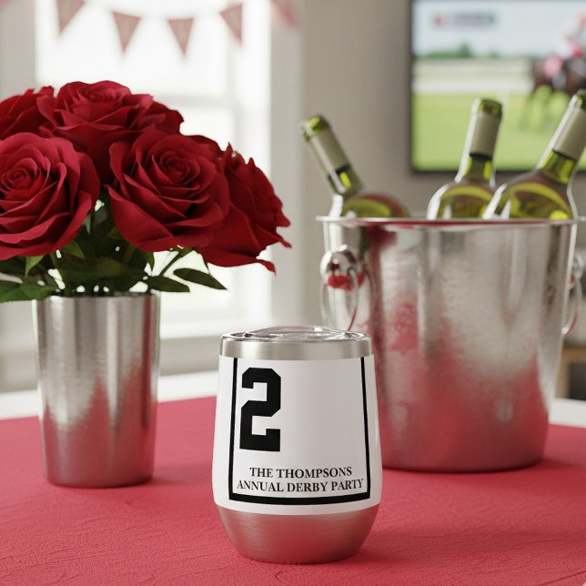 White 2 Personalized Derby Horse Race  (Celebrate your annual Derby party in style with these custom thermal wine tumblers!)