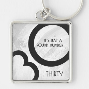 White 30 Decade Birthday Keychain