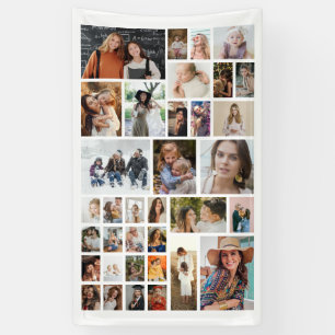 White 35 Photo Collage Custom Birthday Banner