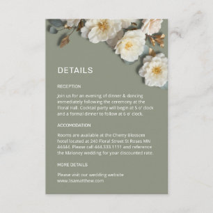 White 3 D Flowers Roses Enclosure Card