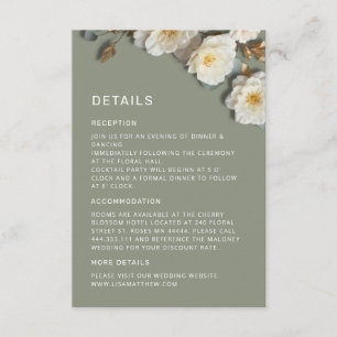 White 3 D Flowers Roses Enclosure Card