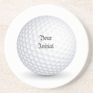 White 3-D Golf Ball Round Sandstone Coaster
