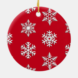 White 3-d snowflakes, Customizable Background Ceramic Ornament