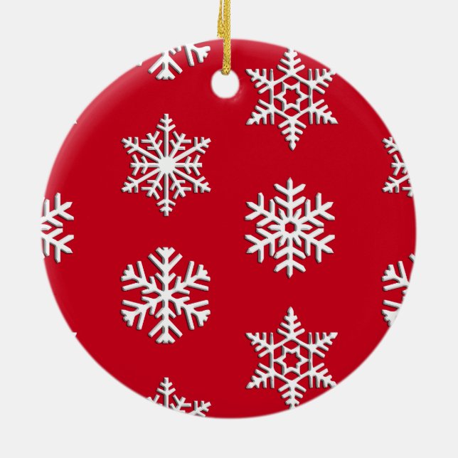 White 3-d snowflakes, Customizable Background Ceramic Ornament (Back)