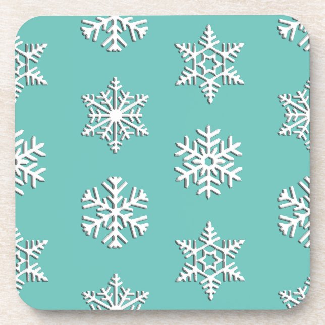 White 3-d snowflakes, Customizable Background Coaster (Front)