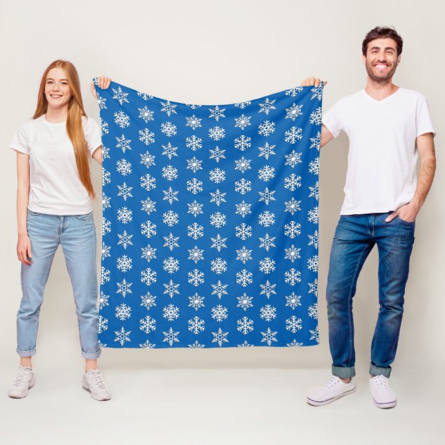 White 3-d snowflakes, Customizable Background Fleece Blanket (In Situ)