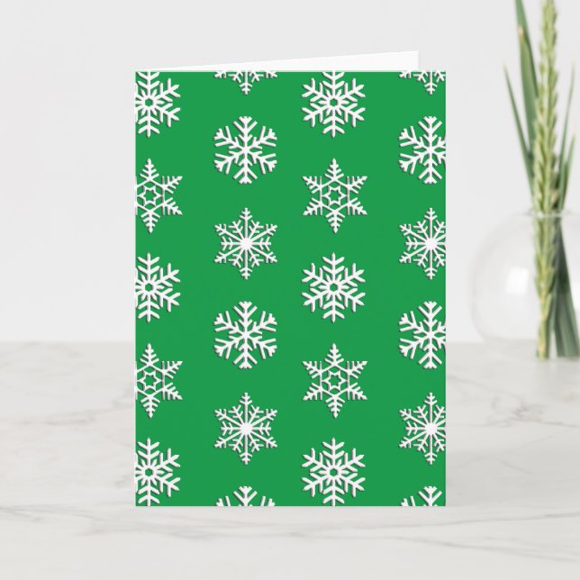 White 3-d snowflakes, Customizable Background Holiday Card (Front)