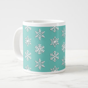 White 3-d snowflakes, Customizable Background Large Coffee Mug