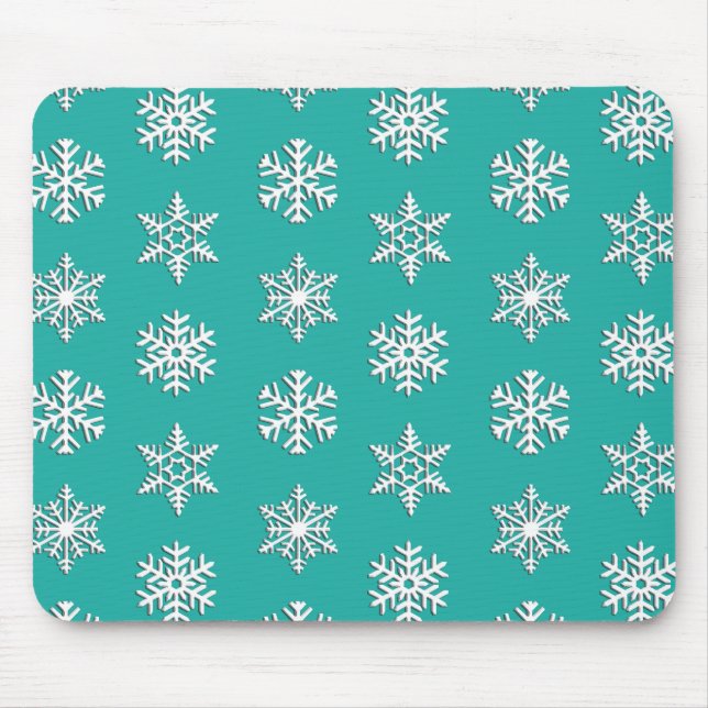 White 3-d snowflakes, Customizable Background Mouse Pad (Front)