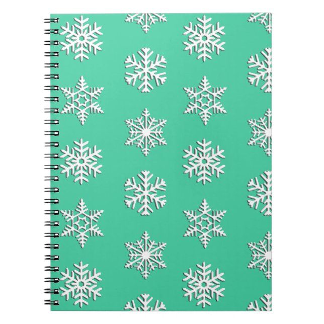 White 3-d snowflakes, Customizable Background Notebook (Front)