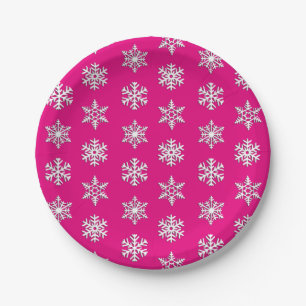 White 3-d snowflakes, Customizable Background Paper Plate