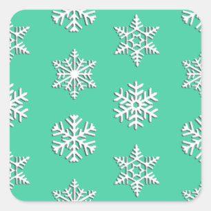 White 3-d snowflakes, Customizable Background Square Sticker