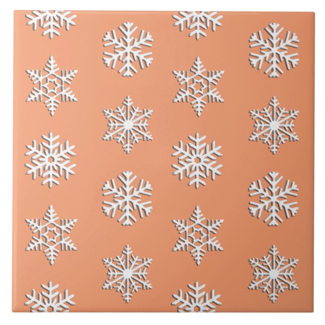 White 3-d snowflakes, Customizable Background Tile (Front)
