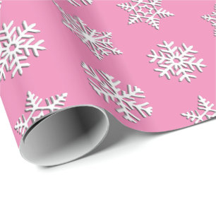 White 3-d snowflakes, Customizable Background Wrapping Paper