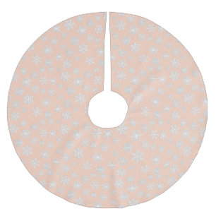 White 3-d snowflakes on a peach background brushed polyester tree skirt