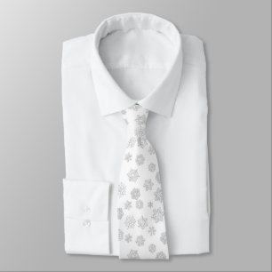 White 3-d snowflakes on a white background tie