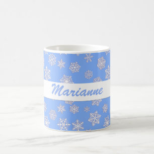 White 3-d Snowflakes on an Ice Blue Background Cof Coffee Mug