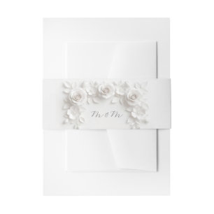 White 3 Floral Initials Wedding Invitation Belly Band