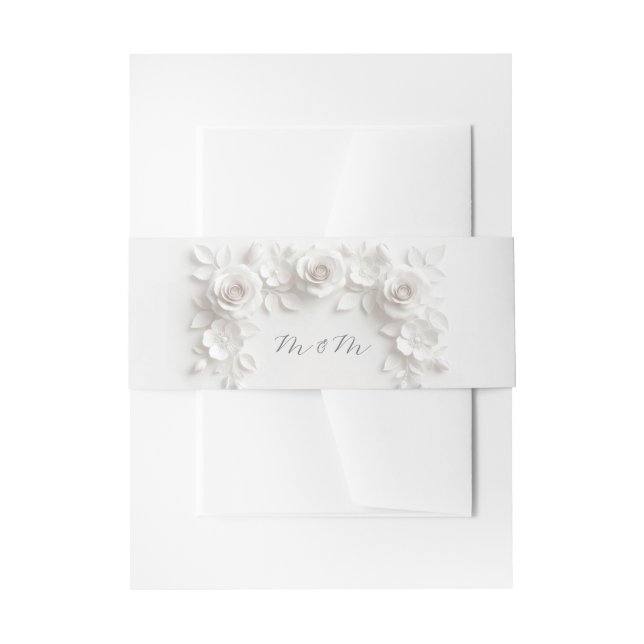 White 3 Floral Initials Wedding Invitation Belly Band (Front Example)