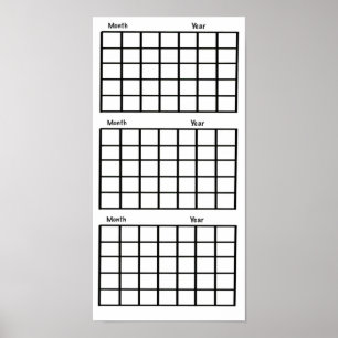 White 3 Month Calendar Poster
