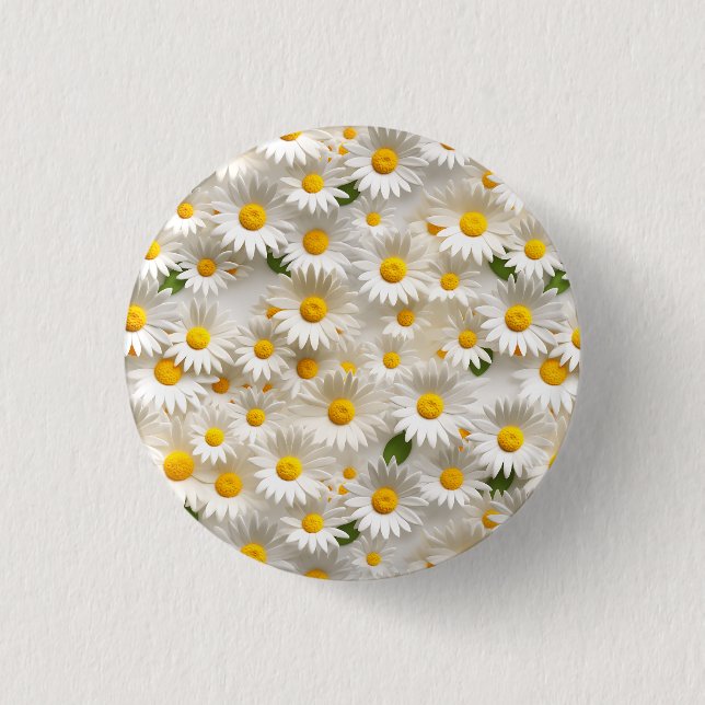 White 3D Daisy Seamless Pattern 1 Inch Round Button (Front)