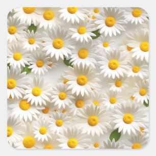 White 3D Daisy Seamless Pattern Square Sticker