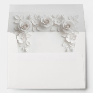 White 3D Floral Roses Wedding Envelope