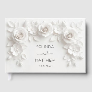White 3D Floral Roses   Wedding Guest Book
