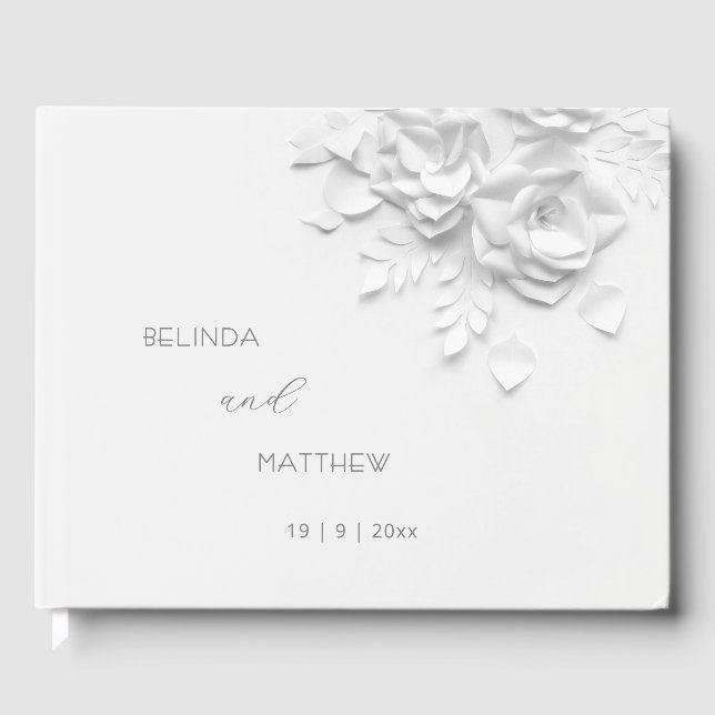 White 3D Floral Roses | Wedding Guest Book (Front)