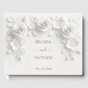 White 3D Floral Roses   Wedding Guest Book