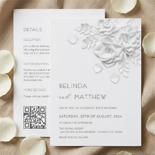White 3D Flowers All-In-One Casual Wedding Invitation
