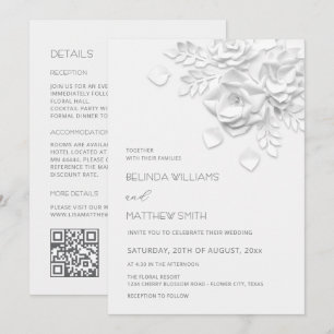 White 3D Flowers All-In-One Wedding Invitation