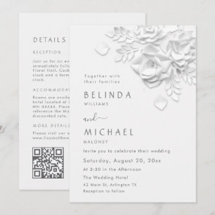 White 3D Flowers All-In-One Wedding Invitation