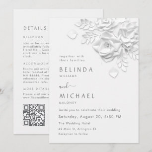 White 3D Flowers All-In-One Wedding Invitation