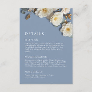 White 3D Flowers Dusty Blue Roses Enclosure Card