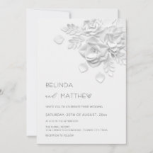 White 3D Flowers Roses Minimalist Wedding 