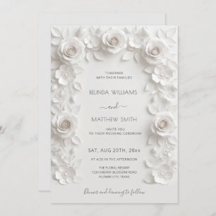 White 3D Roses Frame Wedding Invitation