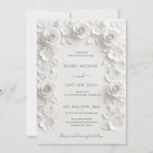 White 3D Roses Frame Wedding Simple Invitation