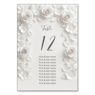 White 3D Roses Wedding Guest Names  Table Number