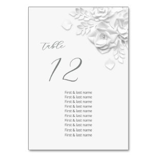 White 3D Roses Wedding Guest Names Table Number