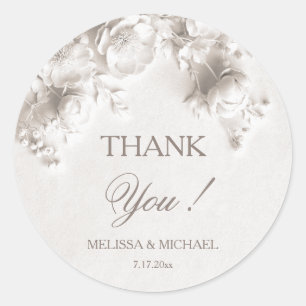 White 3D Roses Wedding Thank You Classic Round Sticker