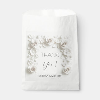 White 3D Roses Wedding Thank You Favour Bag