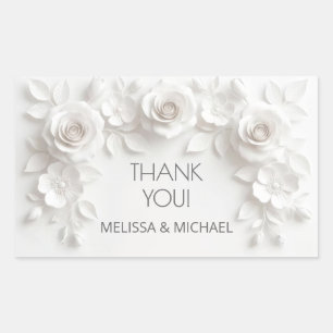 White 3D Roses Wedding Thank You Sticker