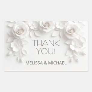 White 3D Roses Wedding Thank You Sticker