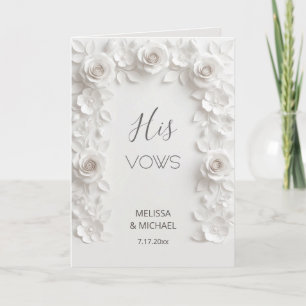 White 3D Roses Wedding Vow Card