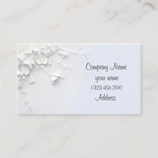 White 3D simple flower designed Business Card (Front)