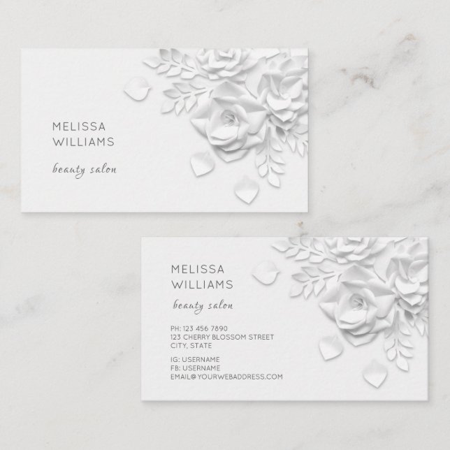 White 3D Simple Flowers Business Card (Front/Back)