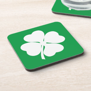 White 4 Leaf Shamrock Coaster