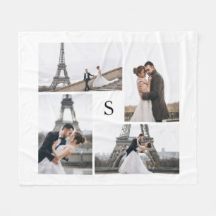 White 4 Photo Gallery and Monogram Fleece Blanket